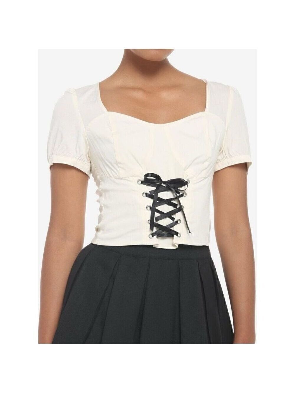 Ivory Corset Lace-Up Girls Crop Top (lg)